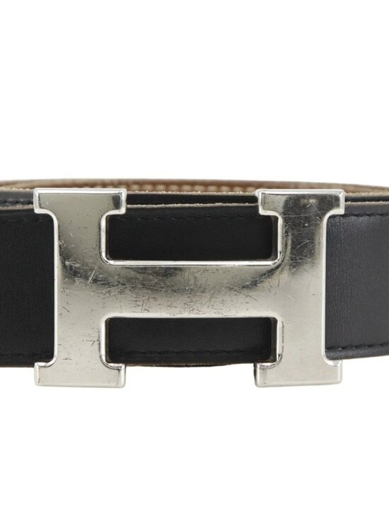 HERMES H belt 85 belt reversible Black / Brown Calfskin unisex